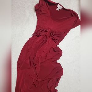 Short Sleeve Red Midi Maternity Dress